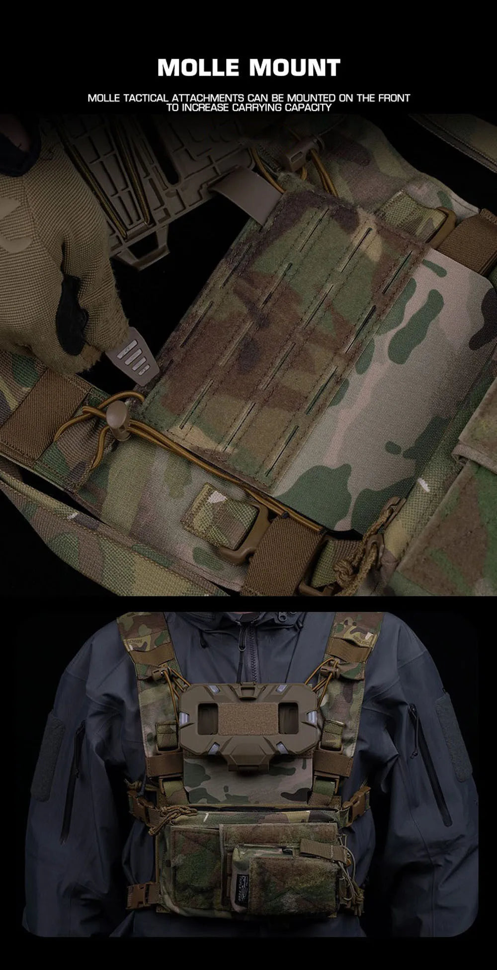 Tactical Chest Rig MOLLE Expansion Plate Harnesses Navigation Pouch Phone Carrier Mount D3CRM Chest Rig Hunting Vest Accessories