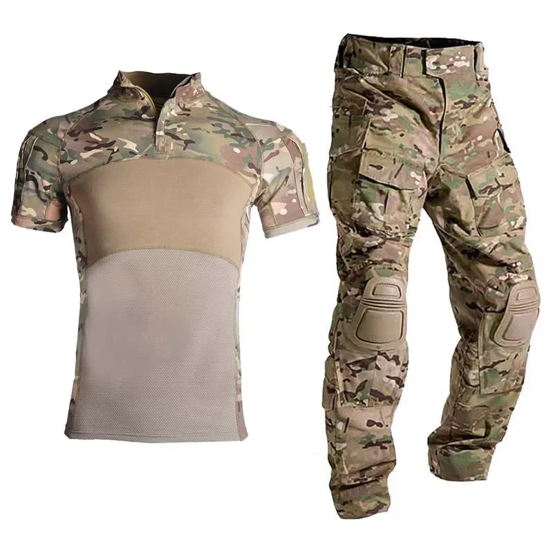 Outdoor Sport Uniform Airsoft Paintball Work Clothing Tactical Camouflage T-Shirts Combat Cargo Pants Climb Suits Hiking Suit