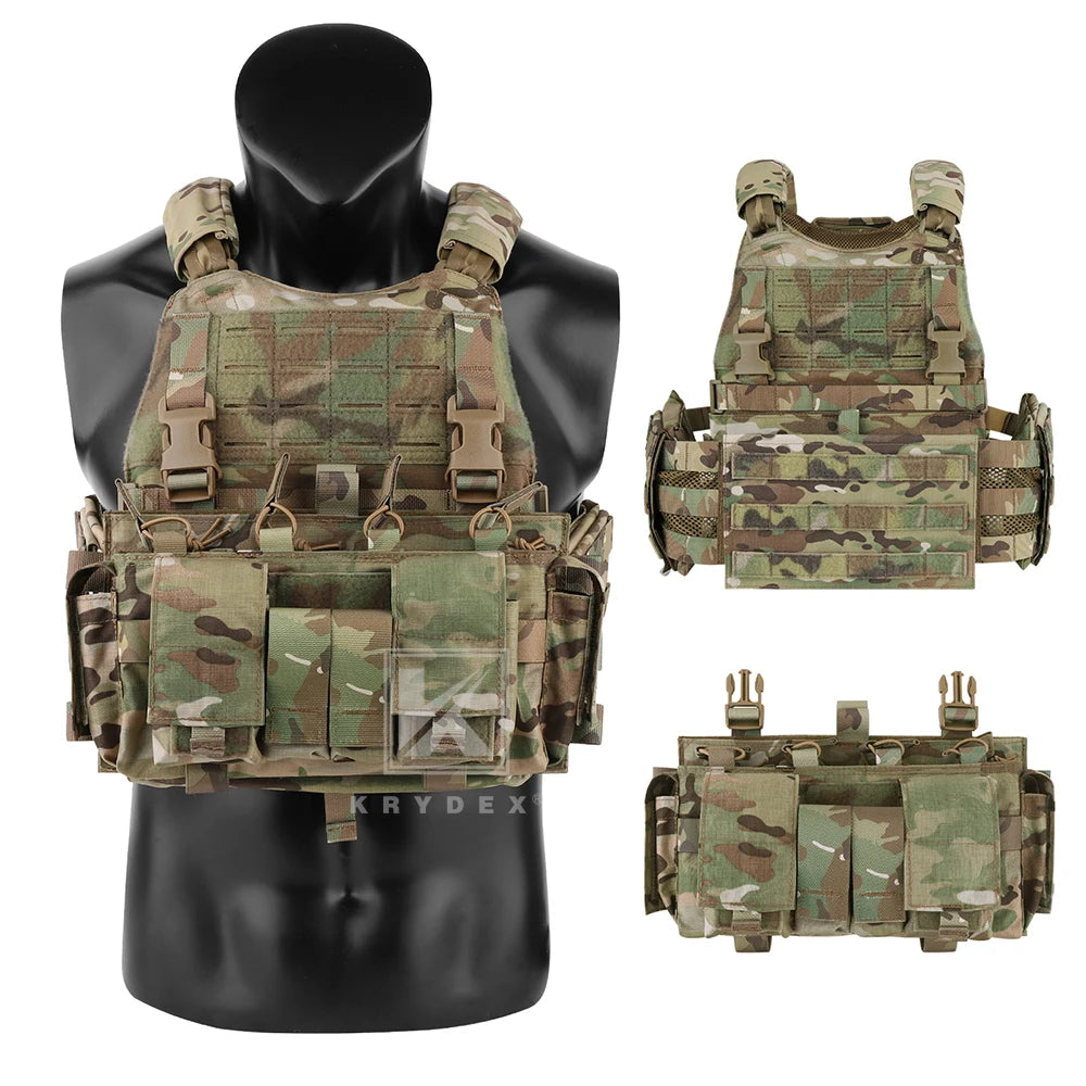 KRYDEX SCARAB Plate Carrier Tactical Heavy Duty Modular MOLLE Vest With 556 Magazine Pouch Placard For Outdoor Hunting