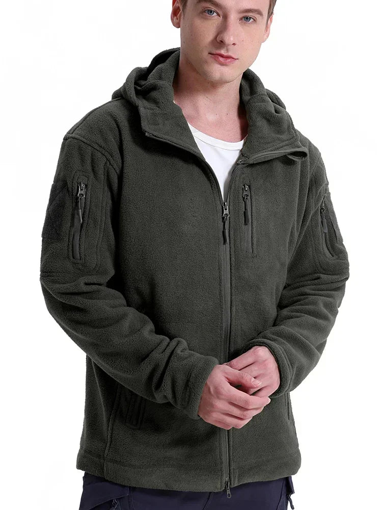 Men's Winter Tactical Fleece Jacket  Warm Full Zip Military Hoodies Multi-Pockets Hiking Hunting Outdoor Coats