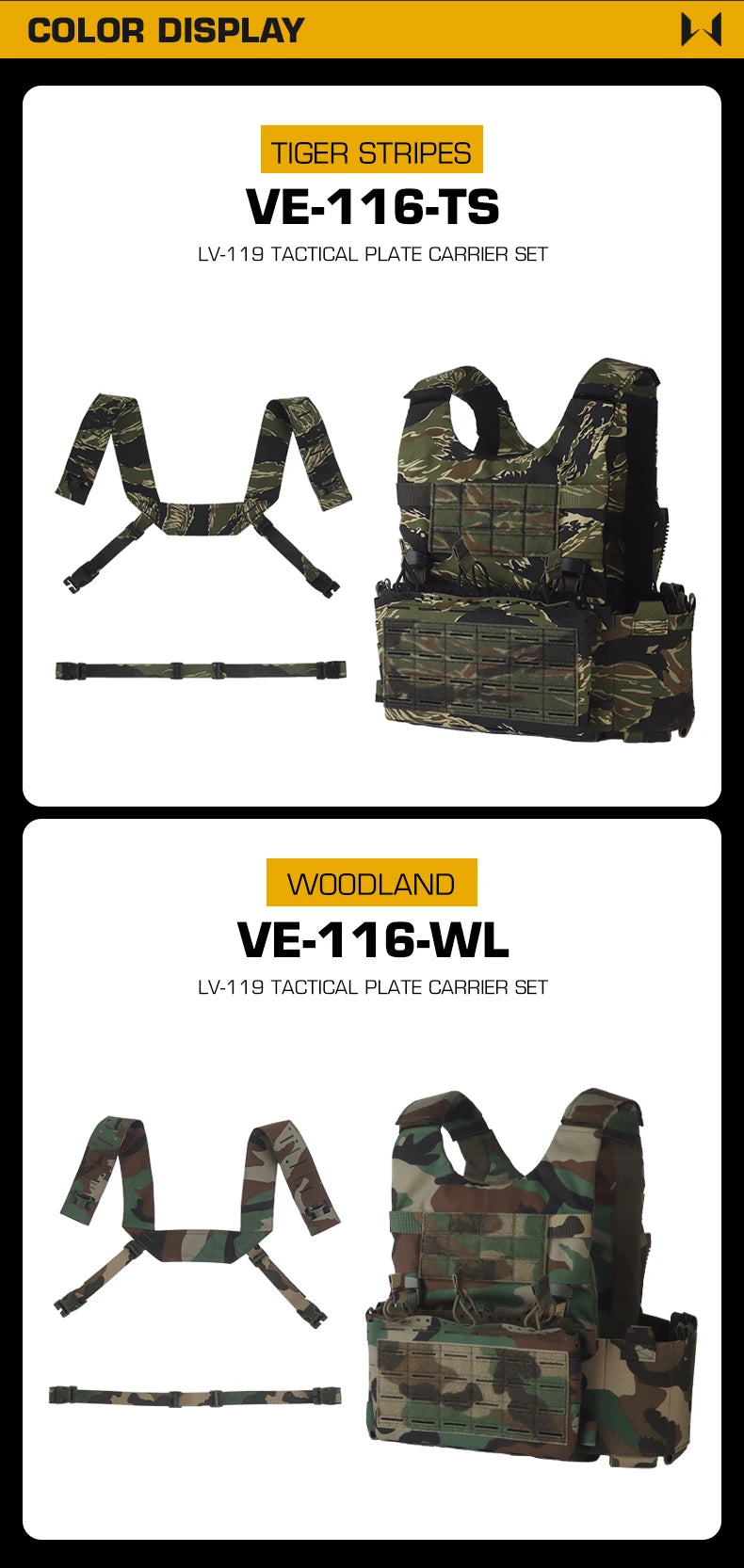 SS Style LV119 Plate Carrier Set 2in1 Fast Switchable Chest Rig for Airsoft Hunting Vest Lightweight Carry Tiger Stripe Camo Mag
