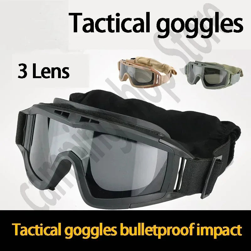 Tactical Goggles 3 Lens Windproof Military Shooting Hunting Glasses Eyewear Outdoor CS War Game Airsoft Paintball Glasses