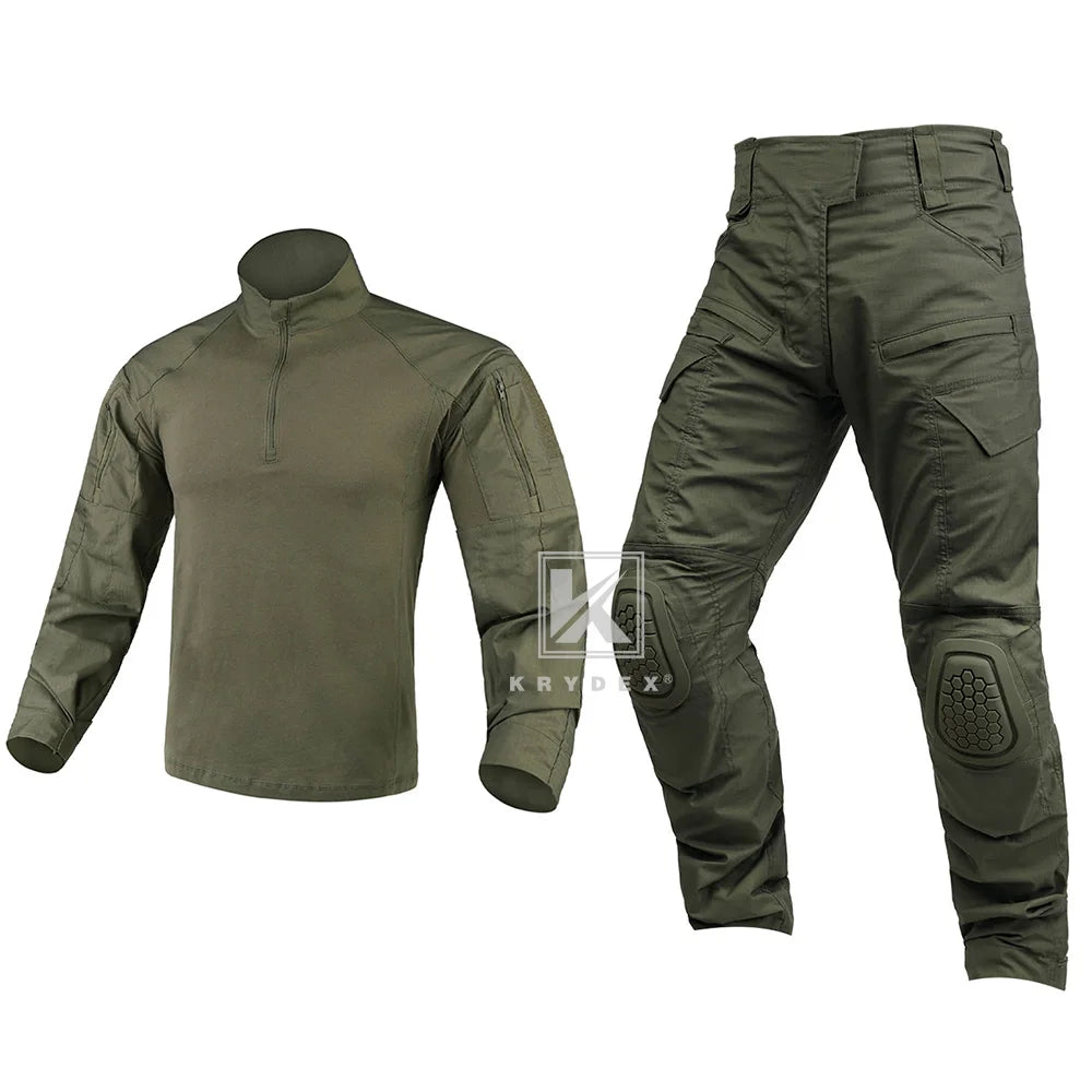 KRYDEX Gen4 Combat Uniform Suit Tactical Shirt & Pants Knee Pads Kit Hunting Men Clothing Camouflage Set Camo Ranger Green