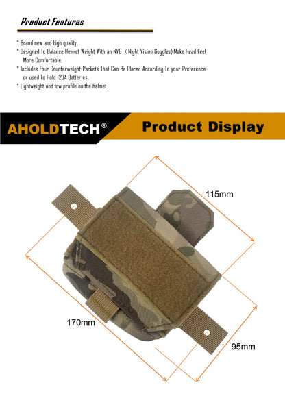 Aholdtech Tactical Counterbalance Weight Bag Helmet Battery Balancing Pack Bag NVG CounterWeight Pouch Helmet Accessories Gear