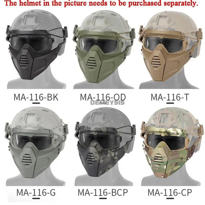 Tactical Full Face Mask Goggles Shooting Airsoft Protection Mask Outdoor Hunting Paintball Detachable Goggles Masks Set