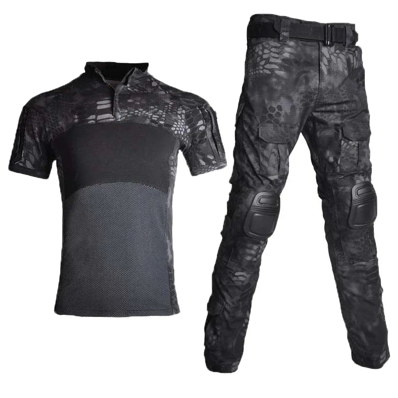 Outdoor Sport Uniform Airsoft Paintball Work Clothing Tactical Camouflage T-Shirts Combat Cargo Pants Climb Suits Hiking Suit