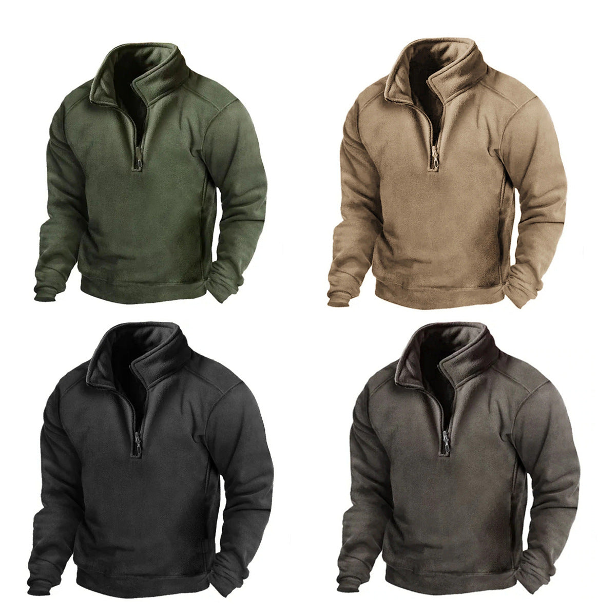 Men's V-neck Buttoned Sweater Fleece Insulation Tactical Sweater Pullover Training Men's Long Sleeved Solid Color Half Zip Top