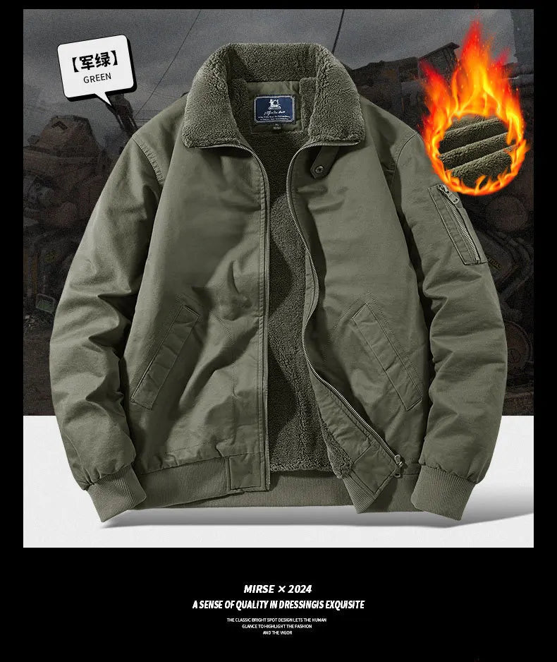 Autumn and Winter Moto Riding Jacket  Velvet Cotton Coat Thickened and Warm Loose Lapel Pure Cotton Work Jacket Casual Sherpa