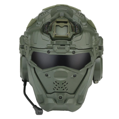 FANDAO All-in-One Detachable Airsoft Helmet, Tactical Headset Anti-Fog Fan Shade Sliding Goggles Outdoor CS Hunting Gear