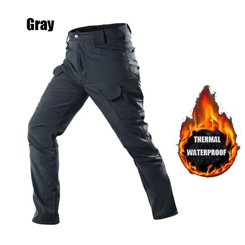 Men's Winter Military Cargo SharkSkin Fleece Jackets Tactical Pants Coat Hood Camping Fishing Trekking Hiking Hunting Trousers