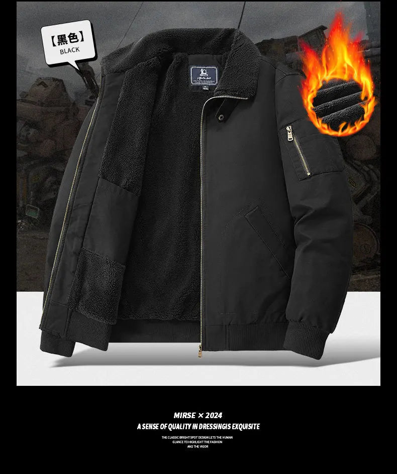 Autumn and Winter Moto Riding Jacket  Velvet Cotton Coat Thickened and Warm Loose Lapel Pure Cotton Work Jacket Casual Sherpa