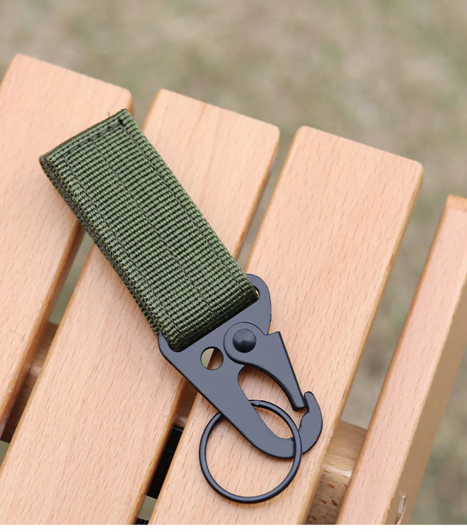 Tactical Molle Clip Buckle Nylon Belt Key Ring Keychain Holder Carabiners Hanger Buckle Hook for Outdoor Hiking Camping Climbing