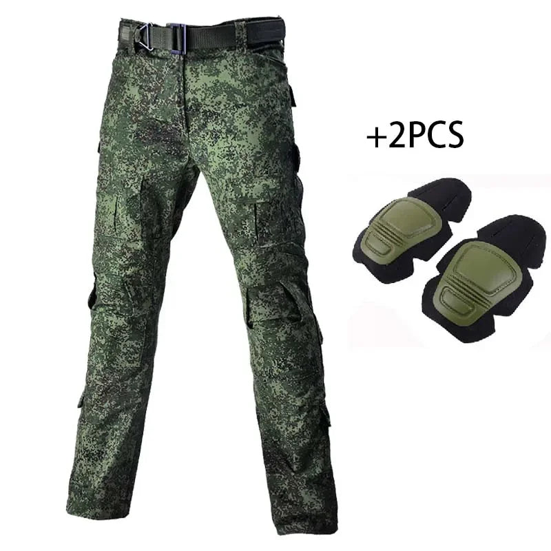 Russian Airsoft Paintball Work Clothing Uniform Multi Pockets Tactical Camo Combat Shirts Cargo Pants+ Pads Suits