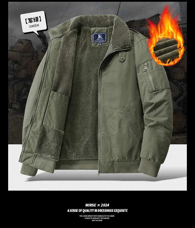 Autumn and Winter Moto Riding Jacket  Velvet Cotton Coat Thickened and Warm Loose Lapel Pure Cotton Work Jacket Casual Sherpa