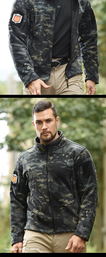 Fleece Tactical Jackets Men Clothing Hunting Outfit Safari Thermal Airsoft Full Zip Jacket Man Camping Work Coats