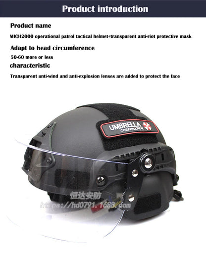 MICH2000 Action Version Patrol Tactical Helmet Transparent Anti-Riot Protective Mask CS Anti-face Safe Protective Helmet