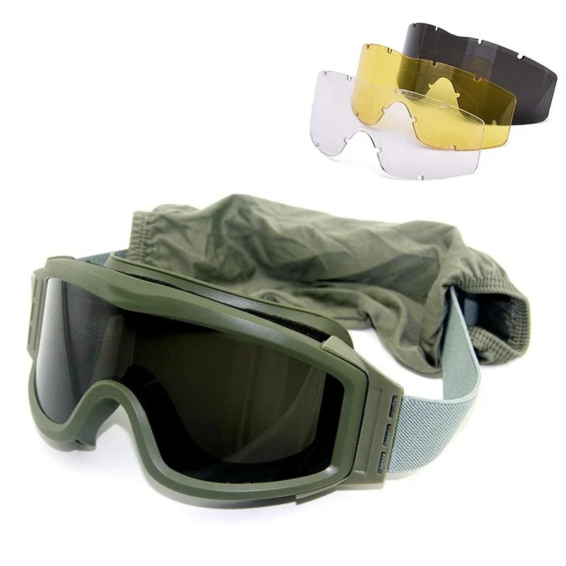 Tactical Goggles: Anti Fog Outdoor Soft Air Color Bullet Protection Motorcycle Goggles with Replaceable Lens