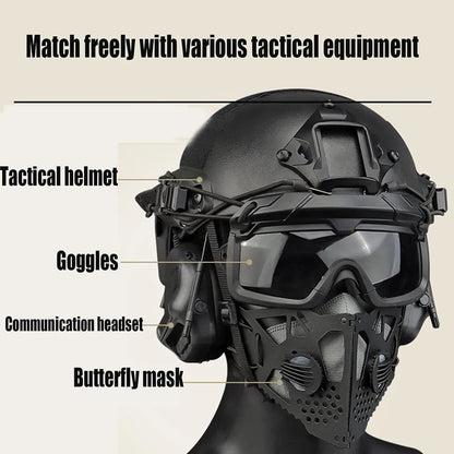 Tactical Fast Helmet Adjustable Mask Goggles Airsoft Headset Set Outdoor Hunting Shooting Paintball Tactical Airsoft Helmets Set