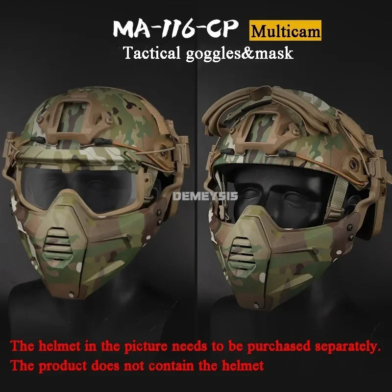 Tactical Full Face Mask Goggles Shooting Airsoft Protection Mask Outdoor Hunting Paintball Detachable Goggles Masks Set