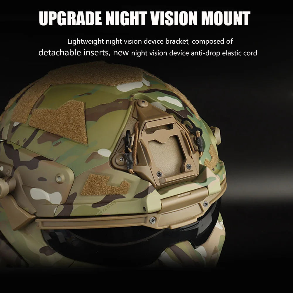 Tactical Assault Helmet Protective Mask Integrated Modular Helmet Built-in Headset Anti-fog Fan Reversible Goggle Airsoft Helmet