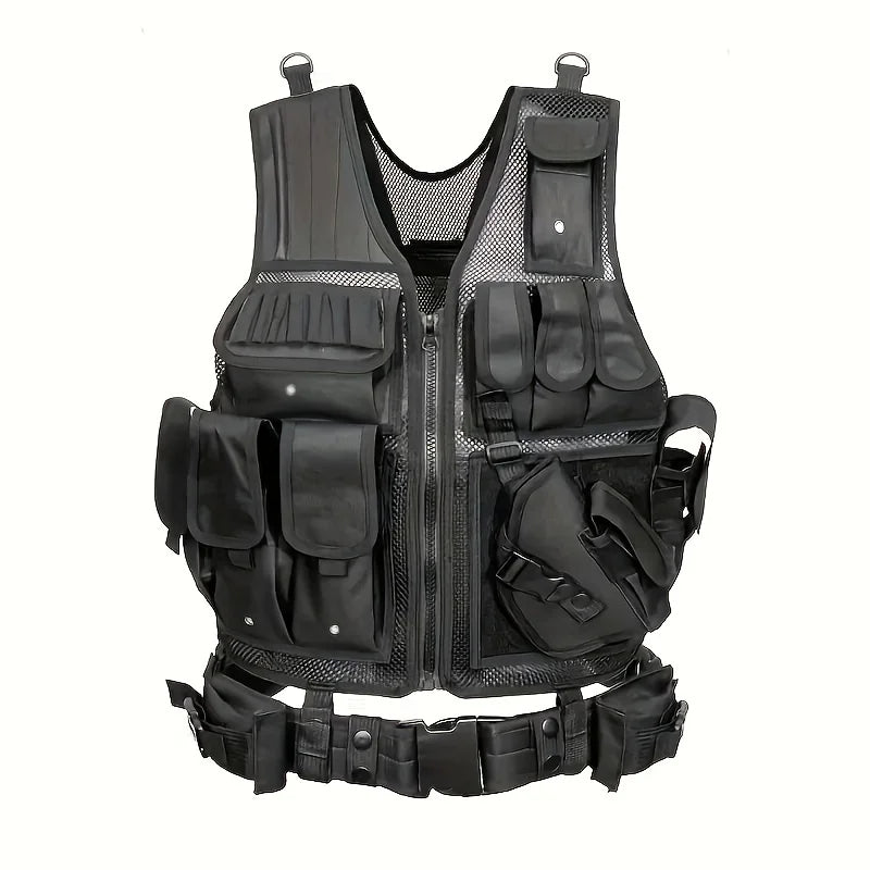 Military Tactical Multi-Functional Vest - Quick Release MOLLE System, Multiple Pockets for Airsoft CS Security Outdoor Gear