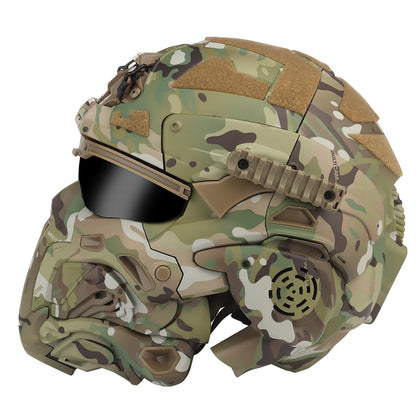 Tactical Assault Helmet Protective Mask Integrated Modular Helmet Built-in Headset Anti-fog Fan Reversible Goggle Airsoft Helmet