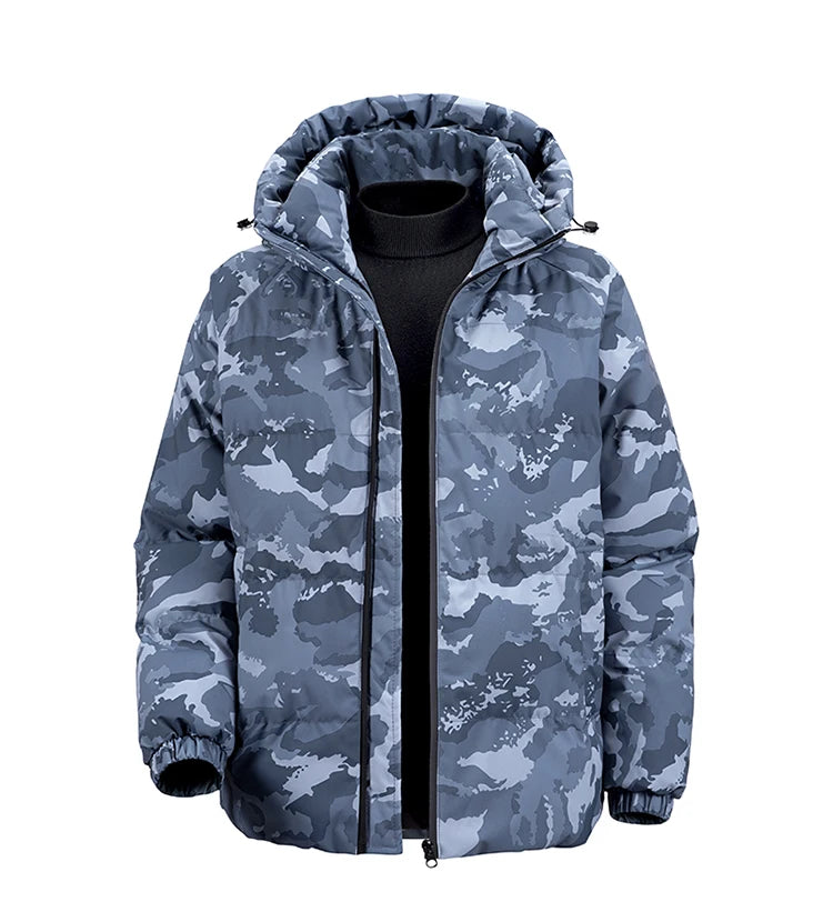 2025 Men's Camo Hooded Jacket  Winter Thermal Coat Waterproof Windproof Military Style Outdoor Travel Parka with Fleece Lining