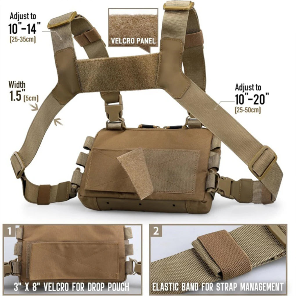 Tactical Chest Rig Pack for Men, Running Chest Bag with Front Loop Recon Chest Rigs for Hunting Outdoor EDC Camping Recon Kit