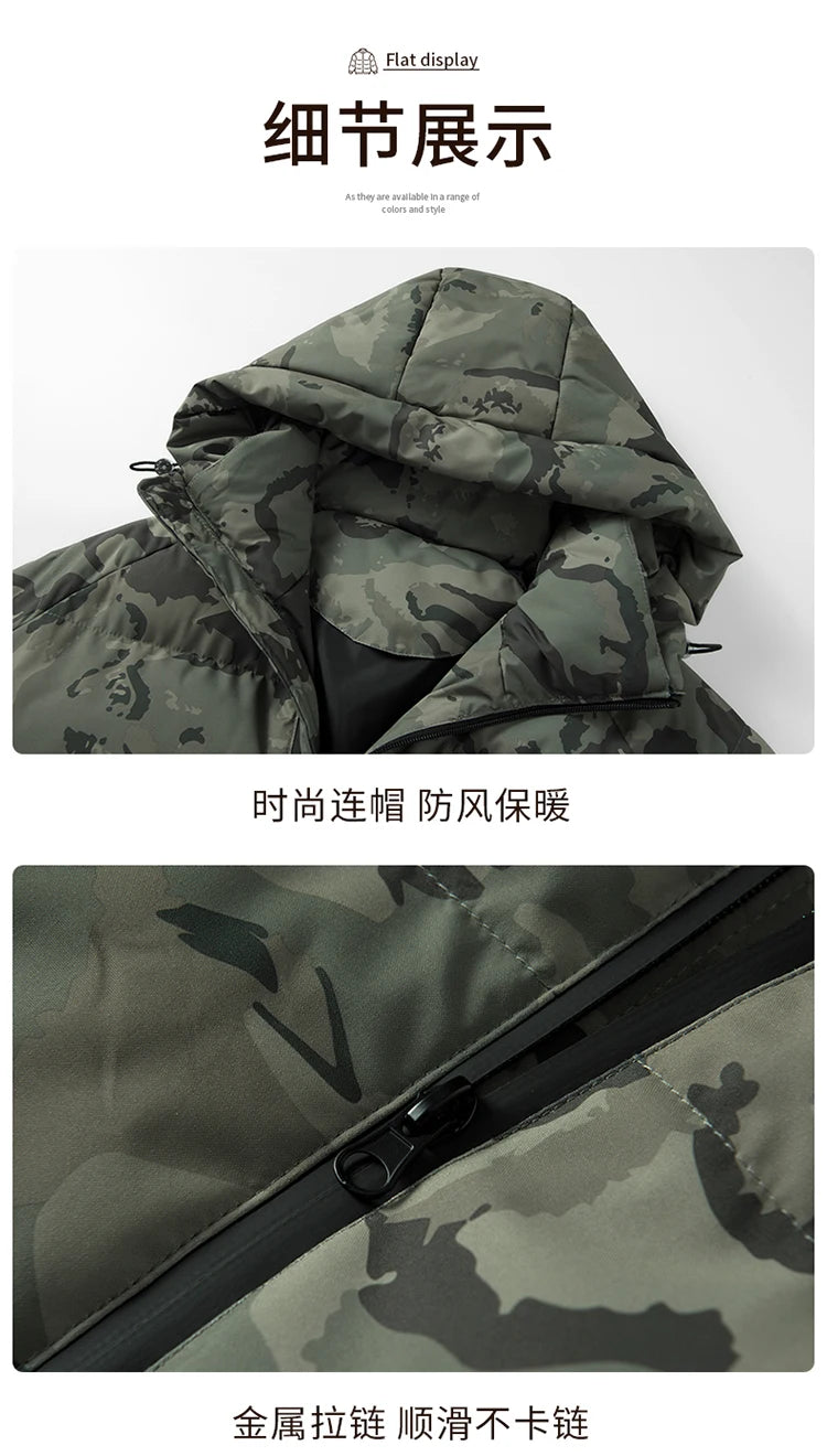 2025 Men's Camo Hooded Jacket  Winter Thermal Coat Waterproof Windproof Military Style Outdoor Travel Parka with Fleece Lining