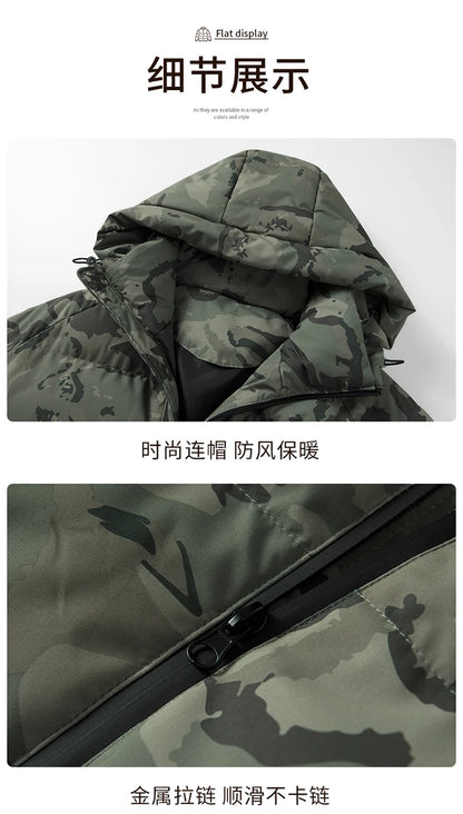 2025 Men's Camo Hooded Jacket  Winter Thermal Coat Waterproof Windproof Military Style Outdoor Travel Parka with Fleece Lining