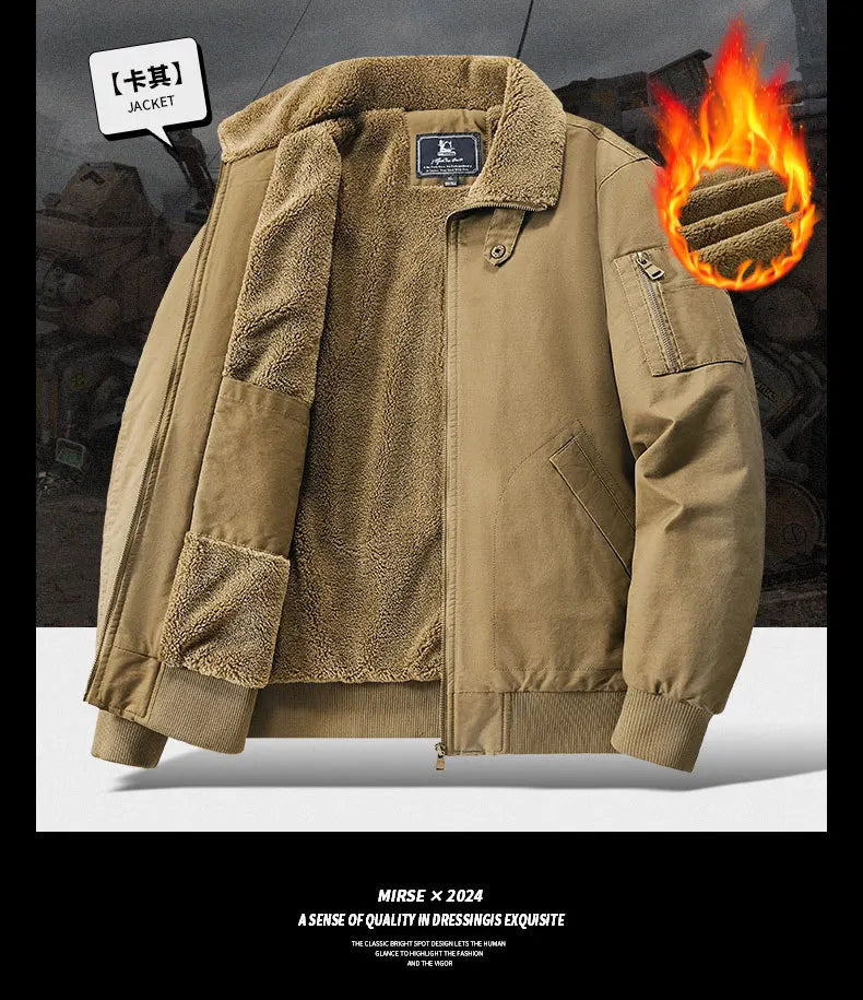 Autumn and Winter Moto Riding Jacket  Velvet Cotton Coat Thickened and Warm Loose Lapel Pure Cotton Work Jacket Casual Sherpa