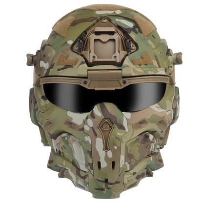 Tactical Assault Helmet Protective Mask Integrated Modular Helmet Built-in Headset Anti-fog Fan Reversible Goggle Airsoft Helmet