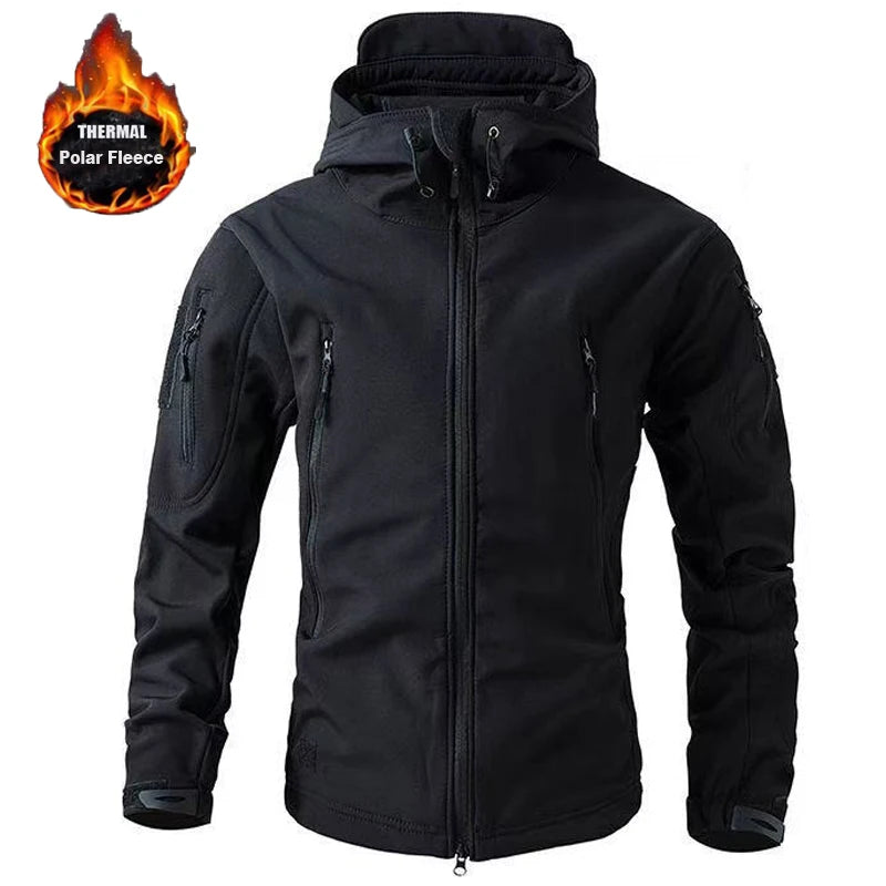 Men's Winter Military Cargo SharkSkin Fleece Jackets Tactical Pants Coat Hood Camping Fishing Trekking Hiking Hunting Trousers