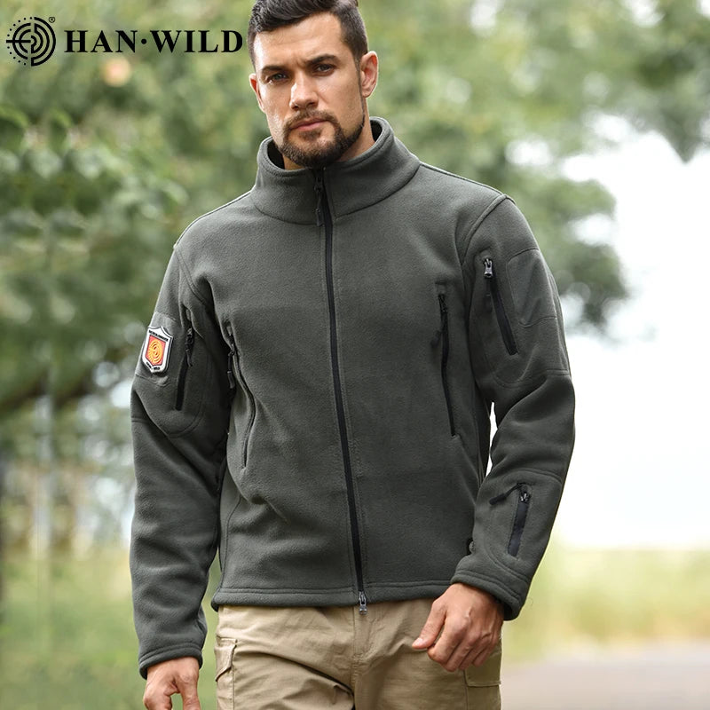 Fleece Tactical Jackets Men Clothing Hunting Outfit Safari Thermal Airsoft Full Zip Jacket Man Camping Work Coats