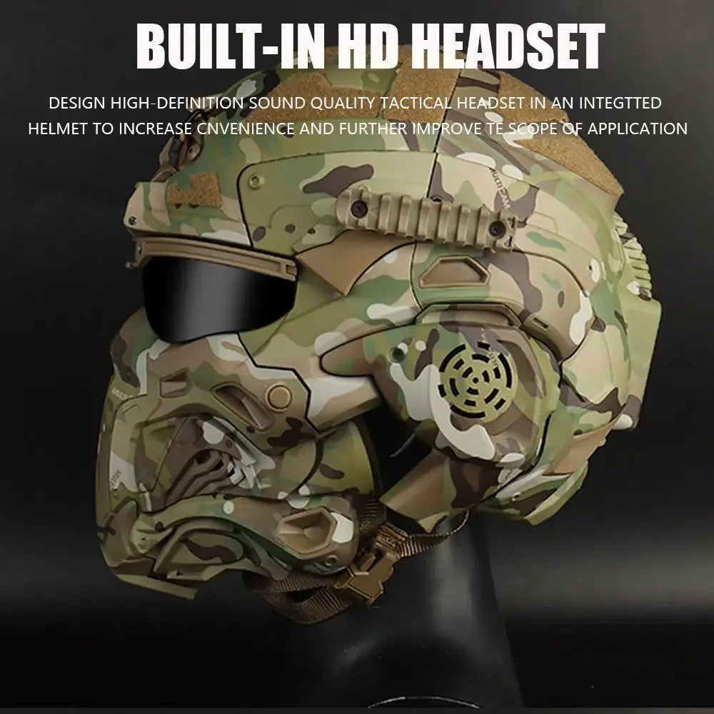 Tactical Assault Helmet Protective Mask Integrated Modular Helmet Built-in Headset Anti-fog Fan Reversible Goggle Airsoft Helmet