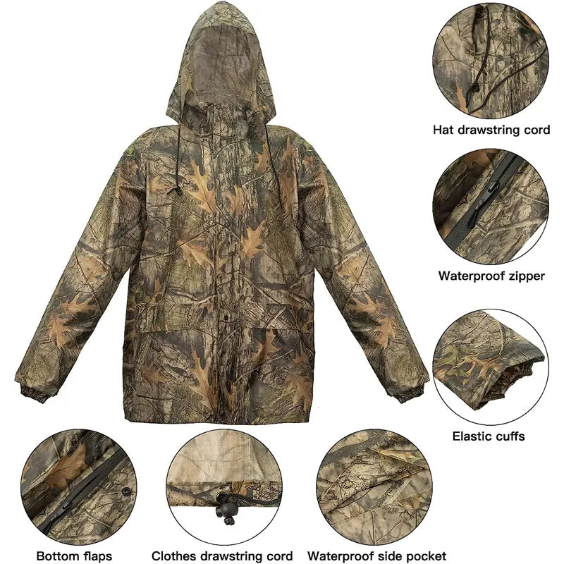 Flecktarn Tactical Portable Camo Raincoat Set Camouflage Fleck Rain Suit Bicycle Motorcycle Waterproof Military Tarnung Man