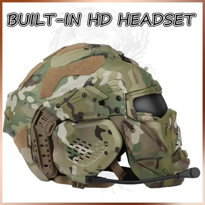 FANDAO All-in-One Detachable Airsoft Helmet, Tactical Headset Anti-Fog Fan Shade Sliding Goggles Outdoor CS Hunting Gear