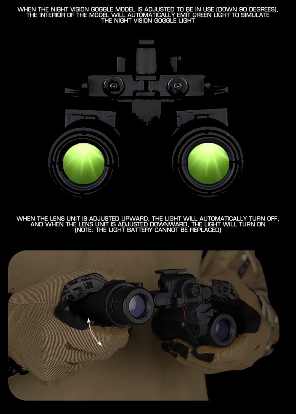 model Tactical Helmet AN/PVS 31 Binocular Night Vision Goggle NVG Dummy Model No Function With Green Light