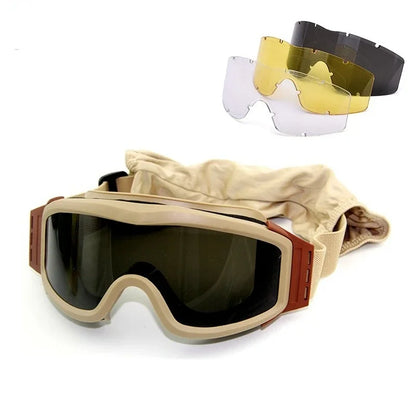 Tactical Goggles: Anti Fog Outdoor Soft Air Color Bullet Protection Motorcycle Goggles with Replaceable Lens