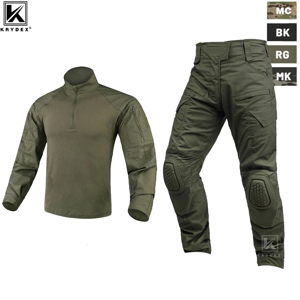 KRYDEX Gen4 Combat Uniform Suit Tactical Shirt & Pants Knee Pads Kit Hunting Men Clothing Camouflage Set Camo Ranger Green