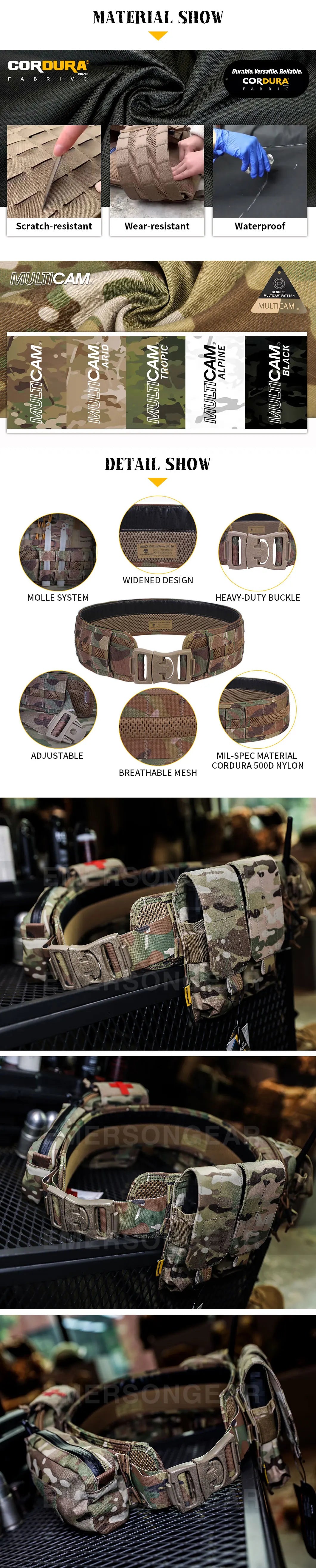 Emersongear Tactical Waistband MOLLE Load Bearing Utility Belts Emerson Combat Padded Patrol Waist Strap Outdoor Training Nylon
