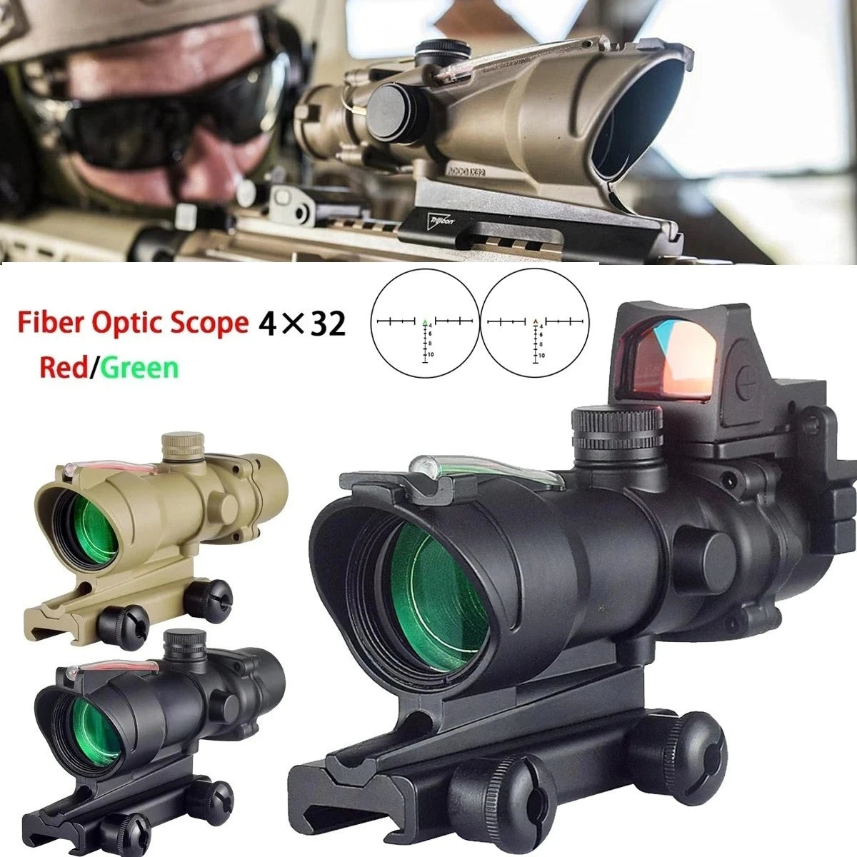 4x32 Combat Prism Scope with Fiber Optic Reticle