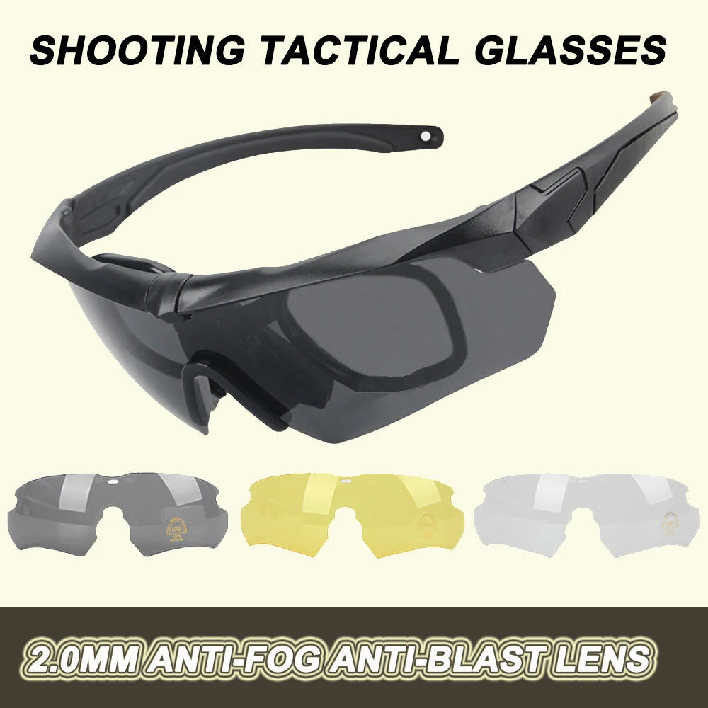 Tactical Eyewear Anti Fog Shooting Glasses with 3 pieces Lens Protection Airsoft Goggle Outdoor Riding Polarizing Wind Goggles