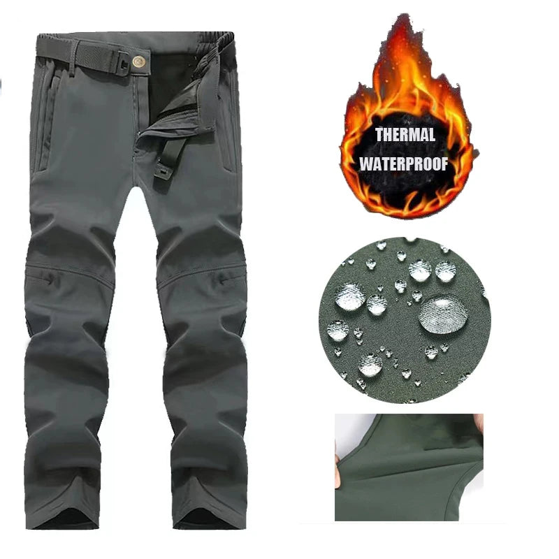 Men's Winter Military Cargo SharkSkin Fleece Jackets Tactical Pants Coat Hood Camping Fishing Trekking Hiking Hunting Trousers