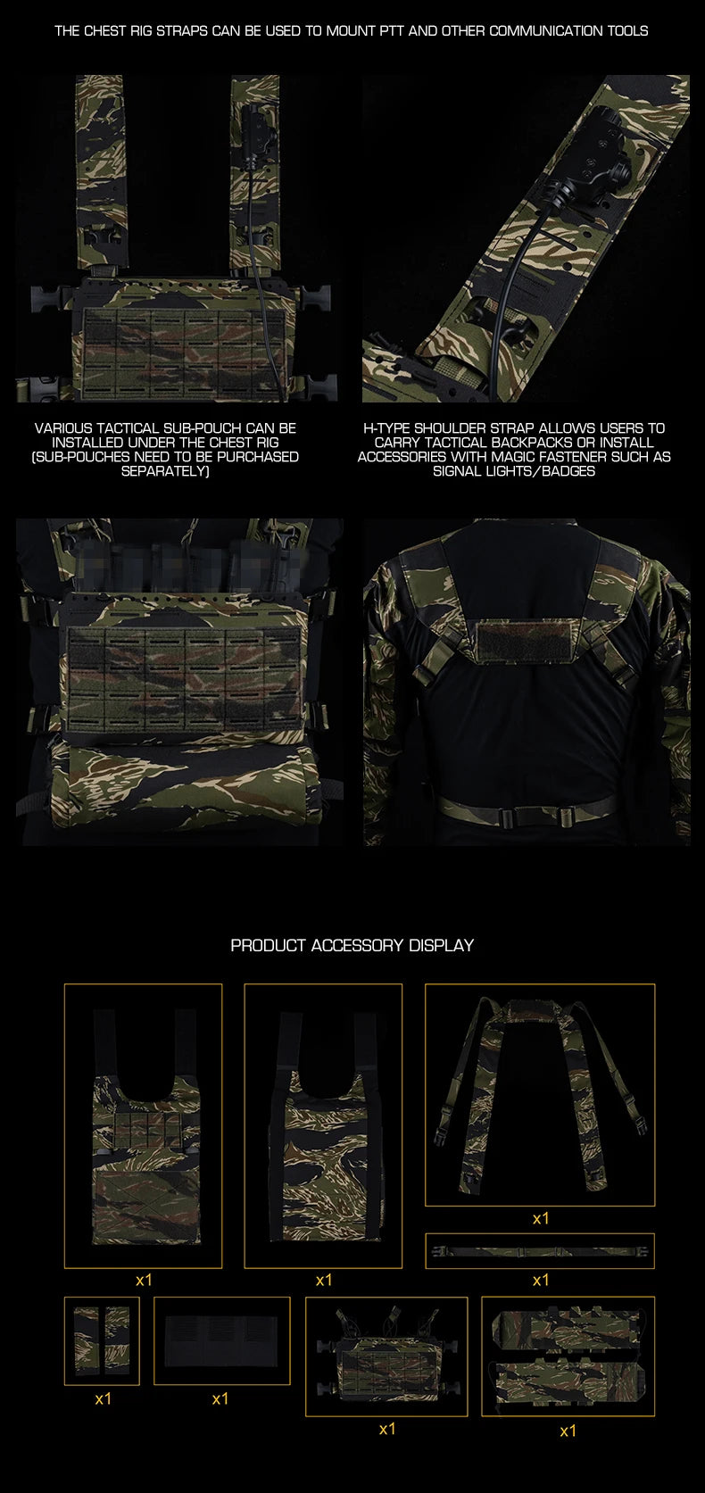 SS Style LV119 Plate Carrier Set 2in1 Fast Switchable Chest Rig for Airsoft Hunting Vest Lightweight Carry Tiger Stripe Camo Mag