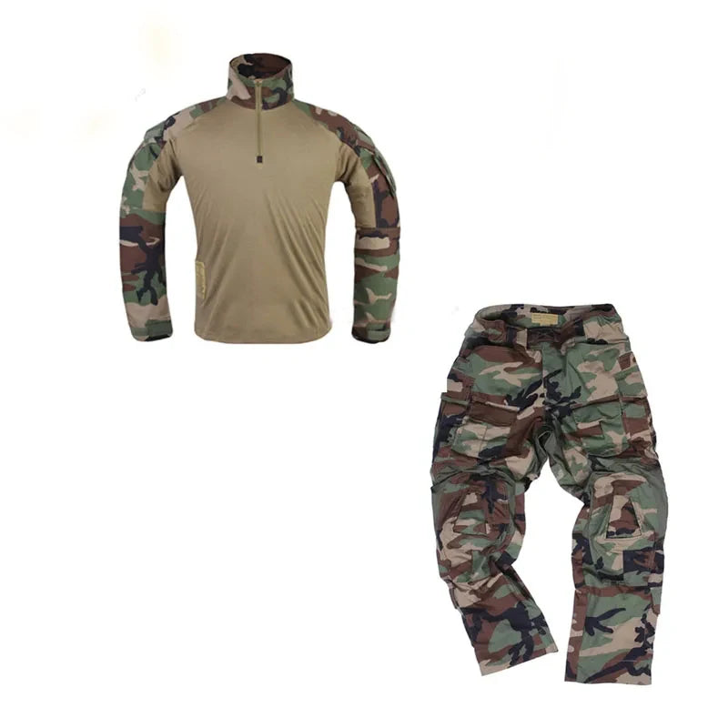 Emersongear G3 Tactical Combat Uniform Camouflage Suits Mens Hunting Training Hiking Shirt Pants With Knee Pads Woodland