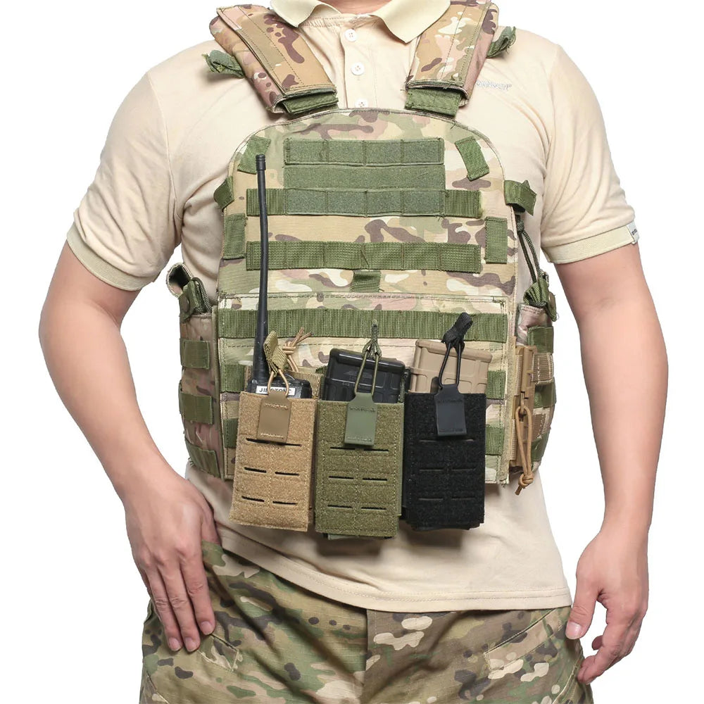 Tactical 5.56 Magazine Pouch for M4 M16 AR15 Molle Laser Cut Mag Holder Elastic Universal Walkie Talkie Pouch Radio Pack Bag
