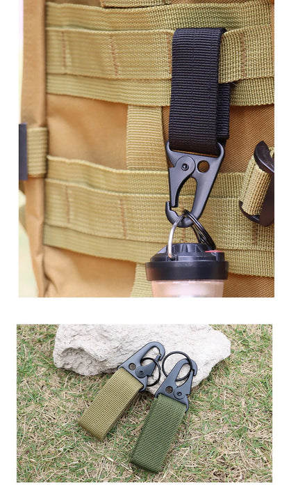 Tactical Molle Clip Buckle Nylon Belt Key Ring Keychain Holder Carabiners Hanger Buckle Hook for Outdoor Hiking Camping Climbing