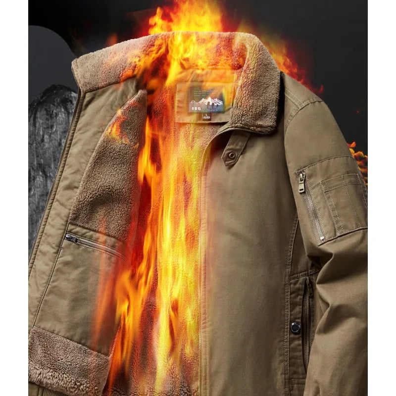 Autumn and Winter Moto Riding Jacket  Velvet Cotton Coat Thickened and Warm Loose Lapel Pure Cotton Work Jacket Casual Sherpa