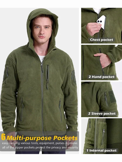 Men's Winter Tactical Fleece Jacket  Warm Full Zip Military Hoodies Multi-Pockets Hiking Hunting Outdoor Coats
